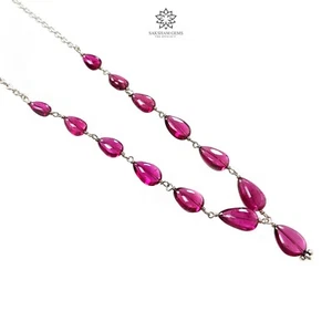 34.35Ct Natural Rubellite Tourmaline Gemstone Plain Silver Chain Necklace 20" - Picture 1 of 10