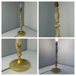 VINTAGE 1950s - Green Brown Marble Brass Candlestick Table Lamp - Mid Century - Picture 1 of 10