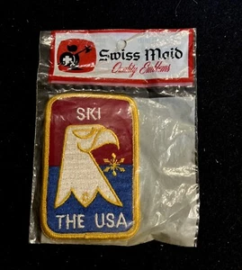 SKI THE USA Patch Vtg NOS Novelty Flag Crest Eagle Souvenir Travel - Picture 1 of 3