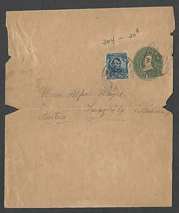 C 1904 WRAPPER W384 W/1c GREEN & 5c LINCOLN TO AUSTRIA, PART SEPERATED - Picture 1 of 1