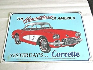 Corvette, The Heartbeat of America; letrero de metal 12 pulgadas x 18 pulgadas - Imagen 1 de 3