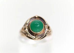 Anello vintage da donna in oro giallo crisoprasio cabochon 333 - 8 kt, Rg: 55 - Foto 1 di 8