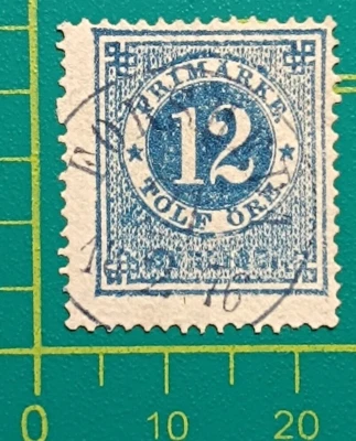 Sweden Stamp 1872, Sc A5,  12o blue, Perf. 14, Error of printing, RARE, used Foto 1 de 4