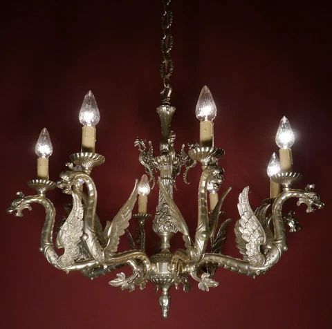 DANGEROUS DRAGON HEAD NICKEL SILVER CHANDELIER CEILING LAMP 8 LIGHTS Ø 32" Cover