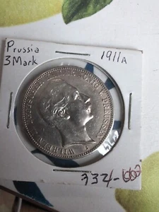 Germany 3 mark Prussia 1911 A year  silver coin Wilhelm II  - Picture 1 of 3