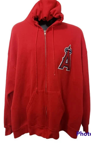 VTG LEE MLB Anaheim Angels Hooded Sweatshirt Adult Red Full Zip Size XXL Cover