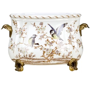 Chinese Oval Planter With Bronze Ormolu 12"L Floral Centerpiece - Picture 1 of 5