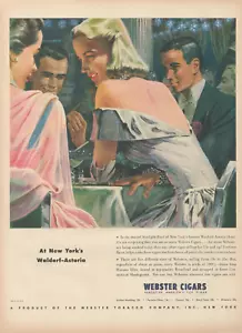 Anuncio impreso vintage Waldorf Astoia 1948 Webster Cigars Pretty Ladies at New York - Imagen 1 de 1
