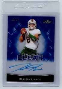 2018 Leaf Trinity Clear BRAXTON BERRIOS /25 Auto Blue Acetate Patriots Miami RC - Picture 1 of 2