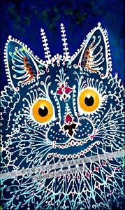 Psychedelic Blue Cat 1900 Vintage Poster Print Retro Style Wall L. Wain Art - Picture 1 of 4