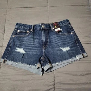 Pantalones cortos Tomgirl de tiro alto lavado oscuro No Boundaries, talla 11 - Imagen 1 de 5
