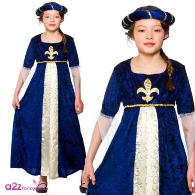 Kids Blue Tudor Princess Juliet Costume Medieval Book Day Fancy Dress L 8-10 Yrs - Image 1 of 2