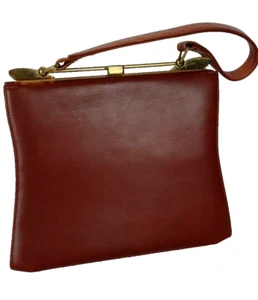 Vintage 1940s Ladies Tan Leather Handbag With Attached Coin Purse Compartments - Foto 1 di 8