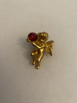 Angel Holding Red Rhinestone Lapel Pin P13 - Image 1 of 4