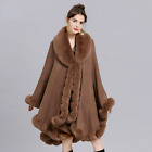 V Lapel Faux Rabbit Fur Cape Women Shawl Full Trim Fur Knit Cloak Overcoat Parka