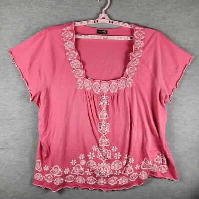 Vintage Jane Ashley Woman Top 3X Pink White Embroidery Crape Fabric Stretch - Image 1 of 4