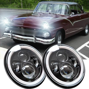 For Ford Fairlane 1955 1956 1957 2PC 100W 7inch Round LED Headlights HI/LO Bulbs - Picture 1 of 12