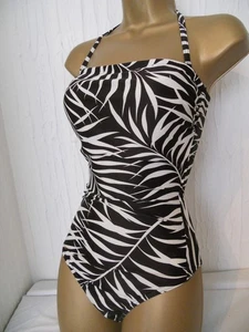 BROWN / CREAM F&F HALTER NECK STRAPLESS LEAF SWIMSUIT SIZE 14 SWIMWEAR - Picture 1 of 3