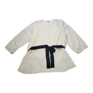 J Peterman Shirt Tunic Top Blouse Ivory Off White Pleats Ribbon Belt Womens 2XL - Picture 1 of 11