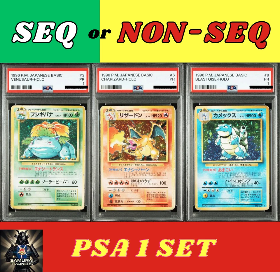 SEQ /NON SEQ PSA 1 Charizard Blastoise Venusaur BASIC Pokemon 3 6 009 Base Set - Image 1 of 1