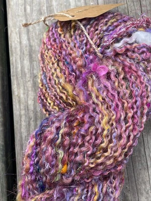 purple gold art yarn handspun hand dyed textured 98yds 2.3oz weaving thick thin - Image 1 of 4