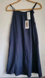 LUNGO L" Arno Linen Dress/ Shift Top Navy Size Large Made In Italy Lagenlook - Picture 1 of 6