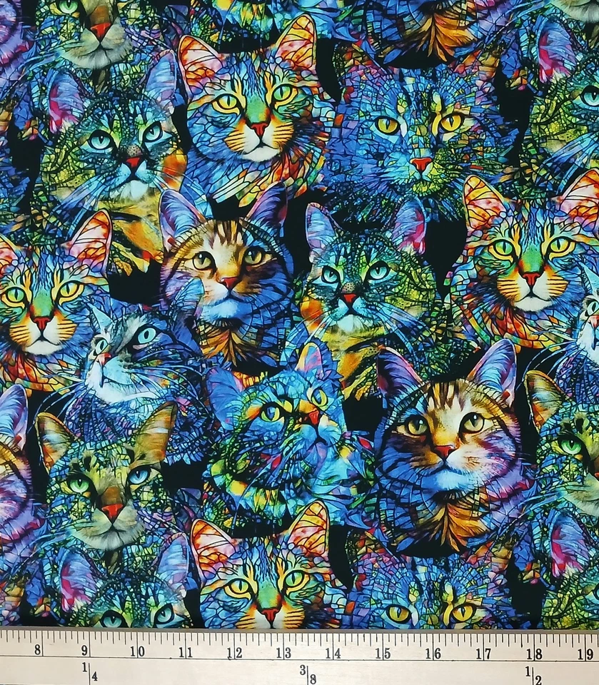BENARTEX Cotton Cat Artistry Portraits Cats Kittens Black Fabric Print by Yard D381.62