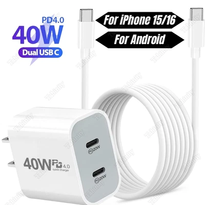 USB C 40W Fast Charger Block PD Type C Cable For iPhone 16 15 iPad Pro Samsung - Image 1 of 4