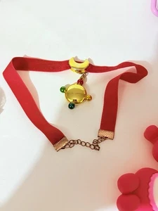 Sailor moon Red Velvet Choker Necklace with Crescent Moon and Bell Charm - Picture 1 of 1