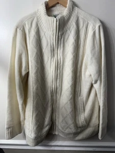 Haband Mens Sz Large Cream Zip-Up Sherpa Lined Sweater Jacket White Knit 70D - Picture 1 of 9