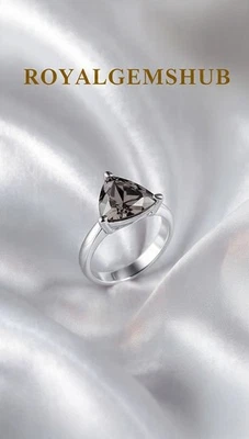 925 Sterling Silver Diamond Ring Trillion Cut Grey 2 Ct Lab Grown Royalgemshub - Image 1 of 4