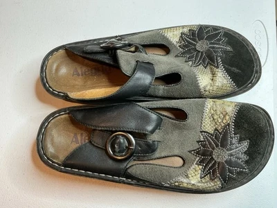 Туфли женские Alegria 39 размер США 9 черные серые с цветочным рисунком кожаные сабо без шнуровки - Изображение 1 из 4