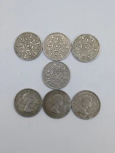 Vintage Shilling Joblot X7 1954-1965 Elizabeth II Silver Tone Collectible Pieces - Picture 1 of 17