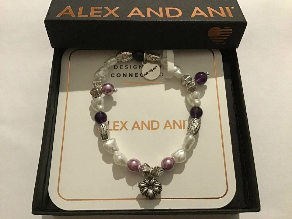 Alex and Ani Wildflower Beaded Charm Stretch Bracelet With Tags