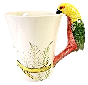 Pier 1 Imports Parrot Handled Hand-painted Stoneware 16oz Coffee Cup - Picture 1 of 10