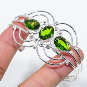 Green Peridot Gemstone 925 Sterling Silver Jewelry Adjustable Cuff Bracelet - Picture 1 of 1