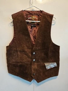 VTG GLOBAL IDENTITY G - III Brown Leather Vest Mens LARGE COWBOY Western Rancher - Picture 1 of 9
