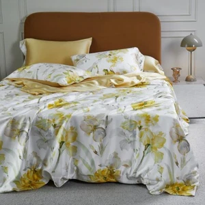 Luxury Bedding Set 4pcs 100 Nature Silk Quilt Cover Fitted Sheet 2 Pillowcases - Picture 1 of 60