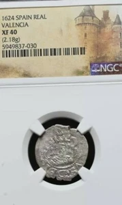 1624 SPAIN Silver Real. Valencia Mint. Philip IV, 1621-1665, NGC XF40 . Scarce  - Picture 1 of 2