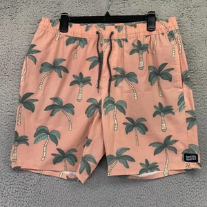 Rip Curl Swim Trunks Mens Size Large Laydays Elastic Waistband Pink Palm Trees - Picture 1 of 11