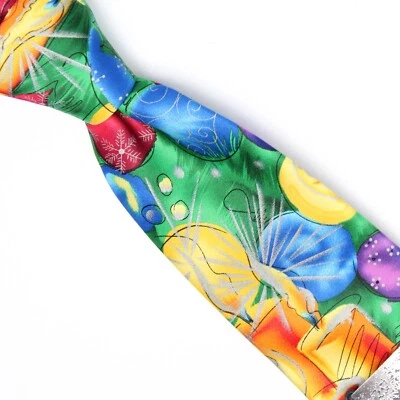 Gravata masculina nova com etiquetas J Garcia verde rosa azul roxo amarelo estampa de Natal  - Imagem 1 de 4