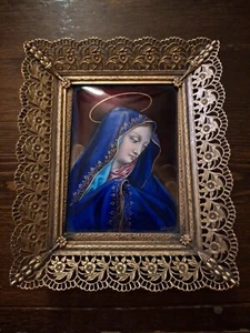 French Limoges Enamel on Copper Mary Madonna Portrait Plaque by Theophile Soyer. - Picture 1 of 24
