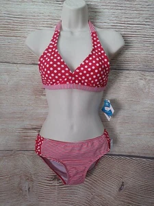 New GIRLS 16 O'Rageous 2 Piece Swim Suit Bikini Reversible Red White Dot Striped - Picture 1 of 9