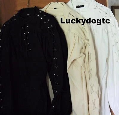 Camisa pirata medieval cosplay steampunk renascimento Larp SCA manga amarrada - Imagem 1 de 2