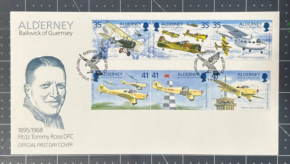 FDC E51 Alderney 1995 6v CV 10 eur Planes Tommy Rose - Image 1 of 1