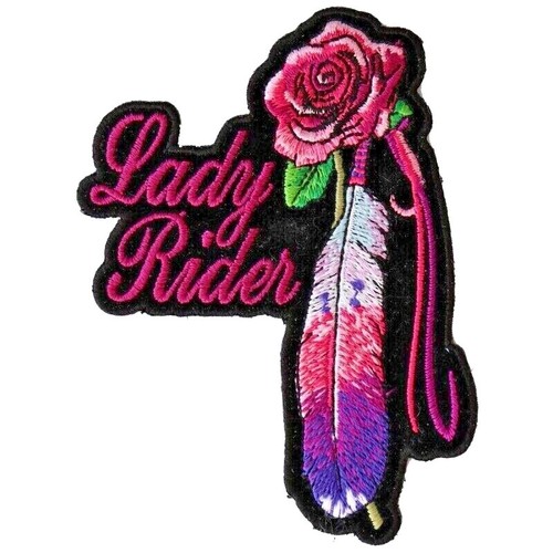 Lady Rider Rose and Feather Sew On Iron On Embroidered Patch 2.1/2