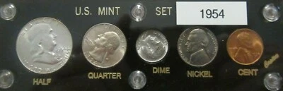 $ 1954 D SILVER 50c 25c 10c US MINT SET 5 Coins In a Plastic NICE CAPITAL HOLDER - Image 1 of 4