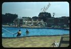 Motel Swimming Pool Cars Women Swim Caps 1950s 35mm Slide Red Border Kodachrome