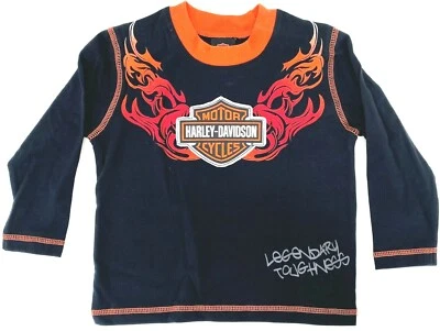 Harley Davidson® Kids Toddler Girls Black & Orange Flame Long Sleeve Shirt - Image 1 of 2