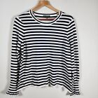 Navy Striped Adrianna Papell Long Sleeve Ruffled Cuff Sweater Size Large